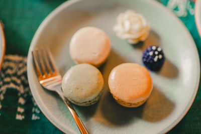 High angle view of breakfast on table