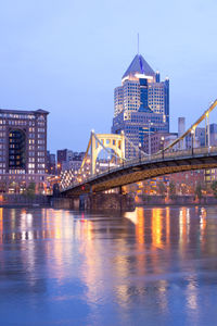 Roberto clemente bridge over allegheny river at dusk, pittsburgh, pennsylvania, united states.