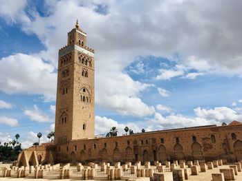 Low angle view of koutoubia mosque against sky