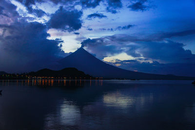 Scenic view of lake against sky at sunset