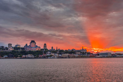 View of buildings against cloudy sky during sunset