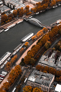 High angle view of river amidst buildings in city