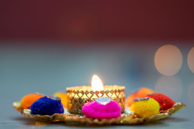 Close-up of christmas decorations on table