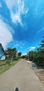 Road by trees against sky in city