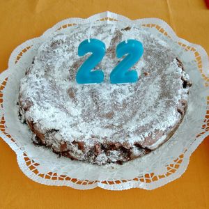 High angle view of cake in plate on table