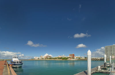 Hamakawa fishing port and fisherina district in the american village in chatan city of okinawa.