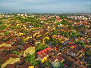 High angle view of townscape against sky