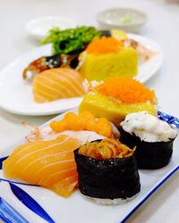 Close-up of sushi served in plate