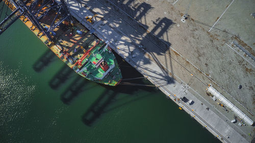 High angle view of boats moored in sea