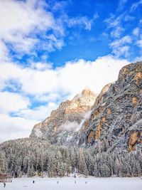 Scenic view of snow covered mountains