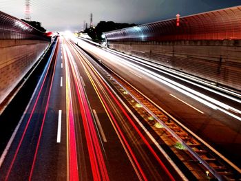 Light trails on road at night