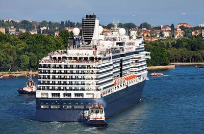 High angle view of cruise ship on sea