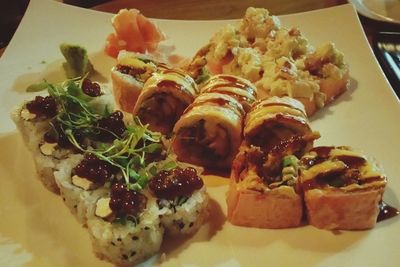 Close-up of food served in plate