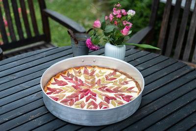 High angle view of potted plant on table