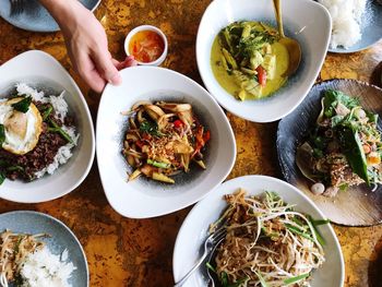 High angle view of food on table
