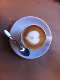 Close-up overhead view of coffee cup