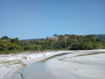 Scenic view of beach against clear sky