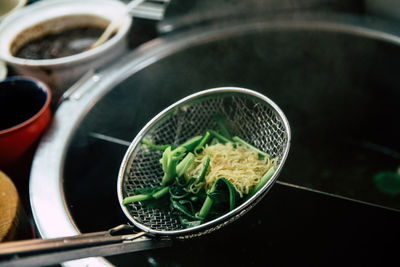 High angle view of food in kitchen