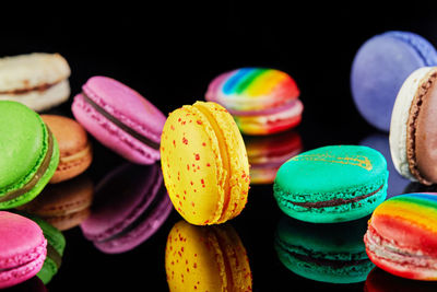 Close-up of colorful macaroons