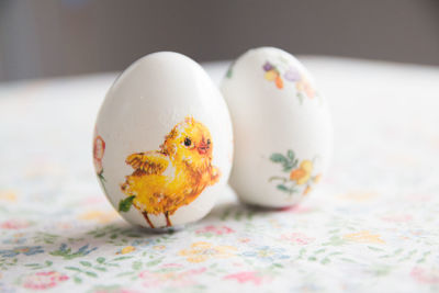 Handmade easter eggs on the table