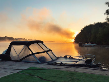 Scenic view of lake against sky during sunset