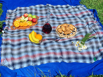 High angle view of fruits in basket