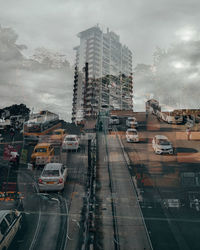 High angle view of city street during rainy season