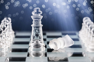 Close-up of chess pieces against blurred background