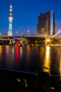 Bridge over river at night