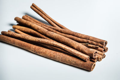 Close-up of stack against white background