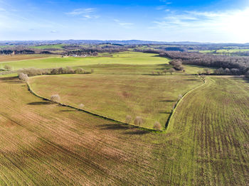 Aerial view of a plowed field in italy