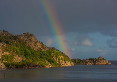 Scenic view of rainbow over sea against sky