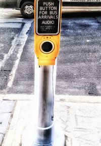 High angle view of text on road