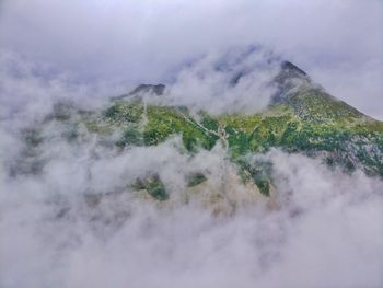 Scenic view of waterfall against sky