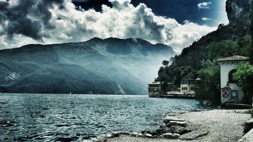 Scenic view of sea against cloudy sky