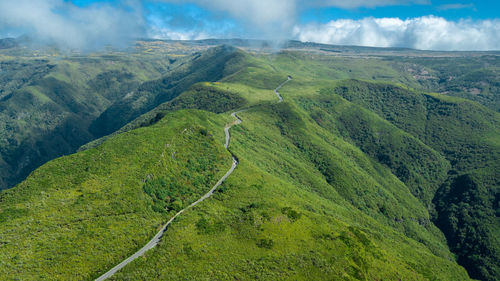 Scenic view of green landscape against sky