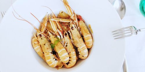 High angle view of food in plate