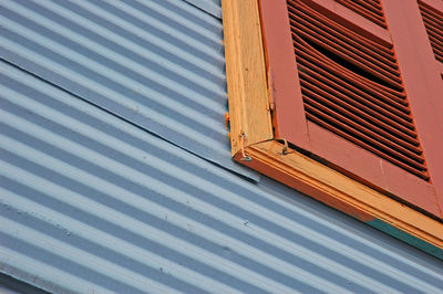 Low angle view of closed shutter of building