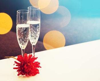 Close-up of red wine on table