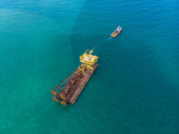 High angle view of boat in sea