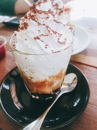 Close-up of ice cream on table