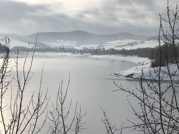 Scenic view of lake against sky during winter