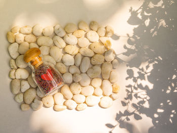 High angle view of eggs on table