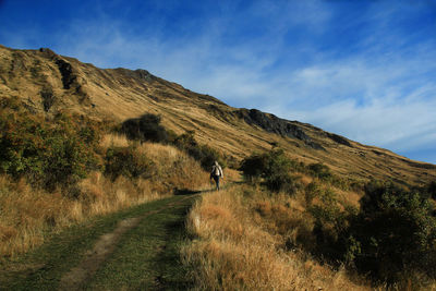 Rear view of woman walking on land