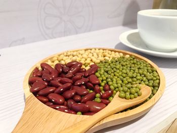 High angle view of vegetables in bowl on table