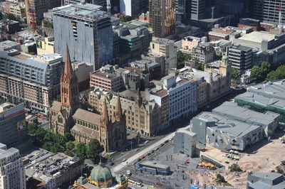 High angle view of buildings in city