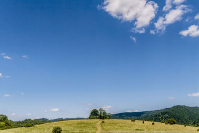 Scenic view of landscape against blue sky