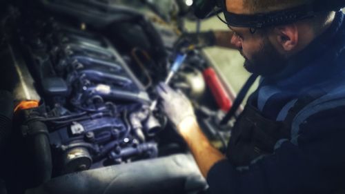 Man working at bus