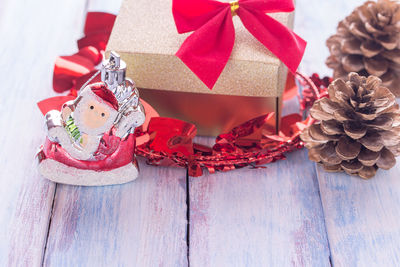 Close-up of christmas decoration in box