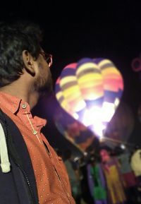 Close-up of man wearing multi colored outdoors